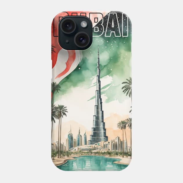 Dubai United Arab Emirates Starry Night Vintage Travel Tourism Phone Case by TravelersGems