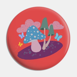 patchwork mushrooms - blue & green Pin