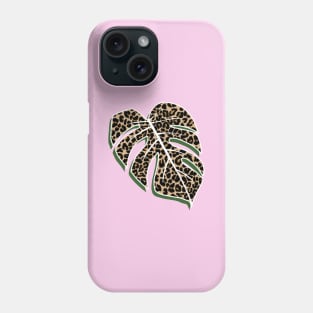 Leopard Print, Monstera Leaf, on Pink Phone Case