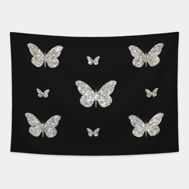 Silver Faux Glitter Butterflies Tapestry by Felicity-K