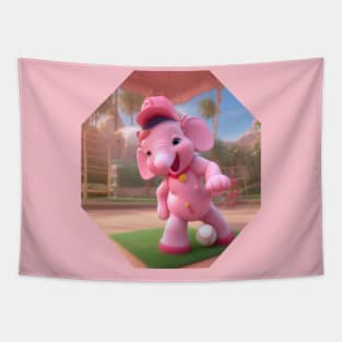 Happy baseball pink elephant Tapestry