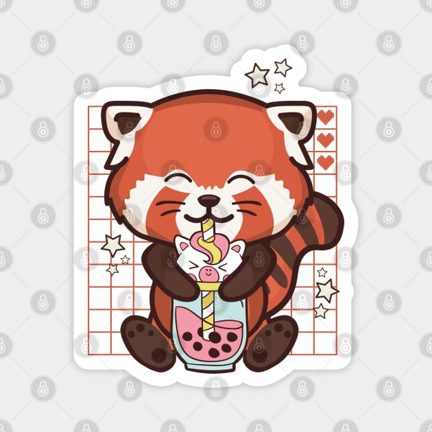 Cute Kawaii Red Panda Unicorn Boba Tea Magnet by Bruno Pires