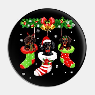 Funny Dachshund In The Stocking s Merry Christmas Pin