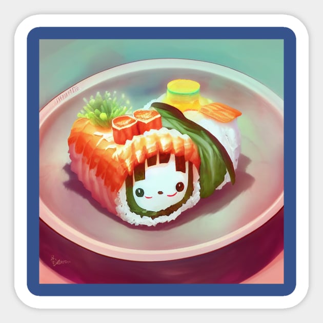 Kawaii Anime Sushi - Japanese Art - Pin | TeePublic