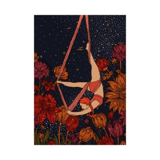 Aerial Yoga Girl Flower Cosmic Galaxy T-Shirt