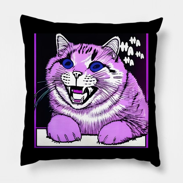 laughing cat Pillow by Azujark 