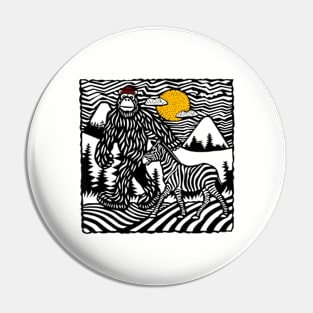 Funny Bigfoot and Zebra in the Mountains Pin