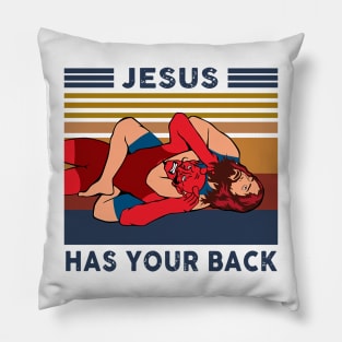 Wrestling Jesus Has Your Back Vintage Pillow