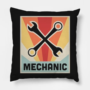 Vintage 70s Style Mechanic Poster Pillow