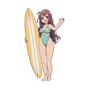 cute anime girl in bikini and surfboard T-Shirt