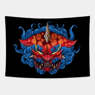 Japanese Tattoo Style Foo Dog Face Tapestry