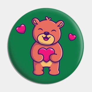 Cute Teddy Bear Holding Love Cartoon Pin