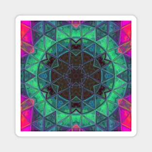 Mosaic Kaleidoscope Flower Green Blue and Pink Magnet
