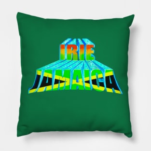 Irie Jamaica, Rasta colours and Jamaican flag in black green and gold inside the word Jamaica Pillow