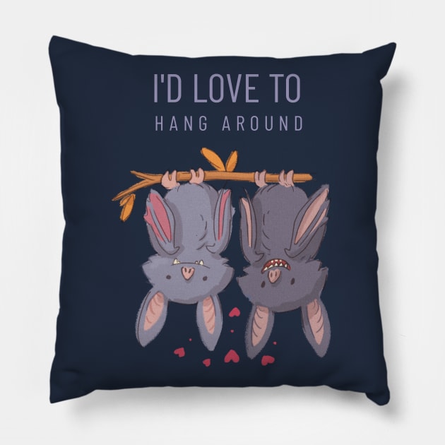 I'd love to hang around Cute Bats Couple Pillow by CLPDesignLab