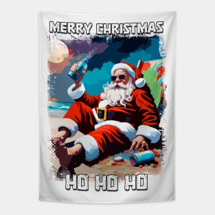 Funny Santa Claus relaxing on the beach in the summer pop art illustration Tapestry