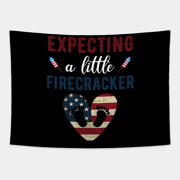 4th of July Pregnancy Announcement shirt, Expecting a Little Firecracker 4th of July Mom to be shirt, 4th of July Baby Announcement Tapestry by RRADesign