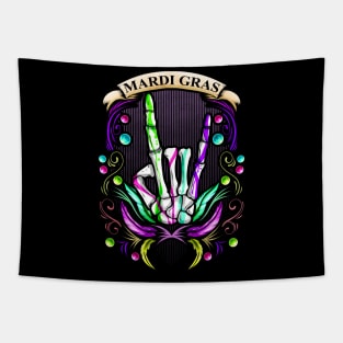 Rocking Skeleton Hand Showing Sign Of The Horns Mardi Gras Tapestry