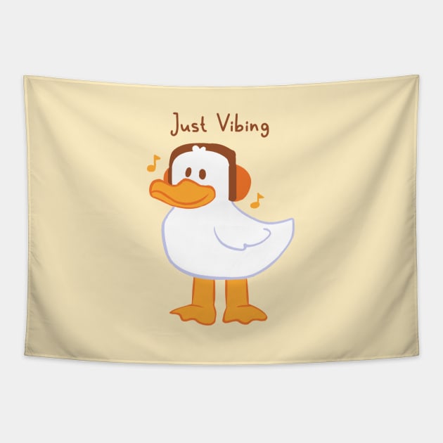 Just Vibing Headphones Cartoon Duck Tapestry by Sunny Saturated