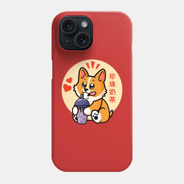 Corgi and boba (bubble) tea Phone Case by Messy Nessie