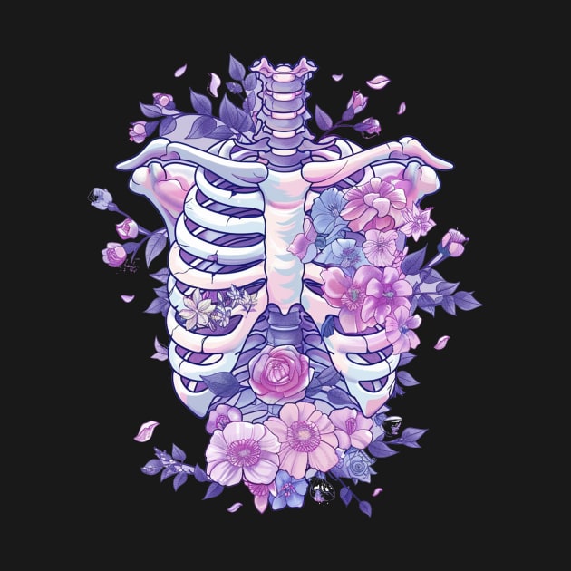 Pastel Goth Kawaii Floral Ribcage Creepy Cute Aesthetic by LunaElizabeth