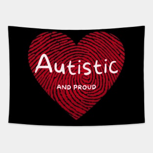 Autistic And Proud Red Fingerprint Heart Tapestry