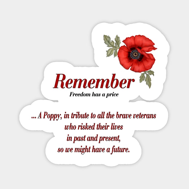 Remember Veterans Poppy and Tribute Magnet by SpiceTree