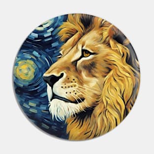 Lion Animal Painting in a Van Gogh Starry Night Art Style Pin