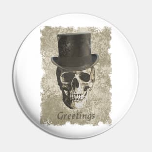 Skull in Top Hat spooky macabre distressed brown Pin