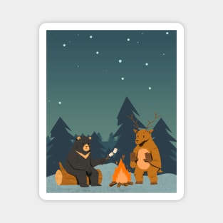 Bear and Deer by a Bonfire: Animal Campers Magnet