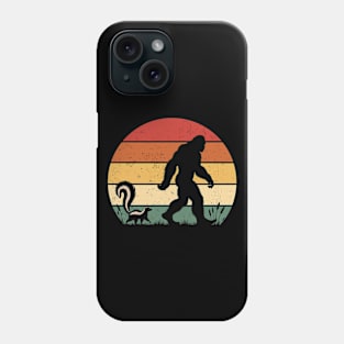 Bigfoot Sasquatch Walking With Striped Skunk Vintage Sunset Wild Animal Phone Case