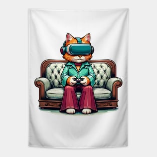 Vintage cat gamer - Nostalgic Geek Chic Apparel Tapestry