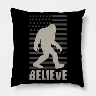 Bigfoot Believe Retro Vintage American Flag Pillow