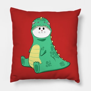 cat wearing dino costume Pillow