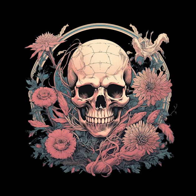 Dark Skull and Flowers by TOKEBI