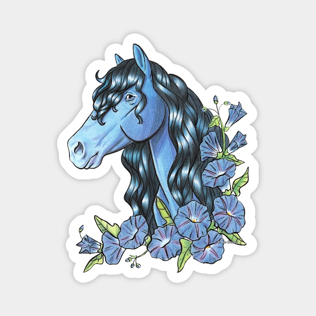 Sapphire Horse with Morning Glory Magnet by lizstaley