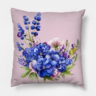 Beautiful Purple and Blue Lavender Flowers Violet Wildflowers garden Floral Pattern. Watercolor Hand Drawn Decoration. Summer Pillow