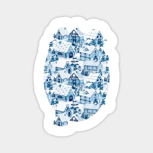 Santa's Village on Christmas Eve (blue) Magnet