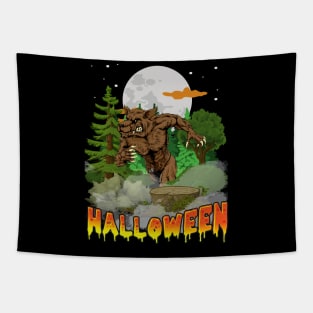 Retro Style Werewolf Halloween Shirt Full Moon Forest Howling Tapestry