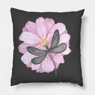 Dragonfly with tender pink flower Pillow