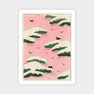 19th Century Japanese Pink Sky and Birds Illustration Magnet