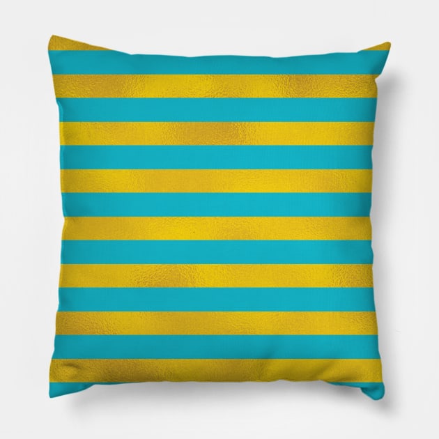 Turquoise and gold color stripes. Pillow by Luggnagg