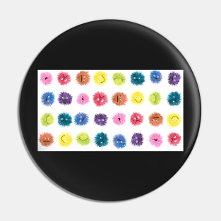 Fluffy Rainbow Monster Faces Polka Dot Pin