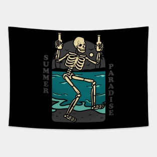 Drunk skeleton in summer paradise Tapestry