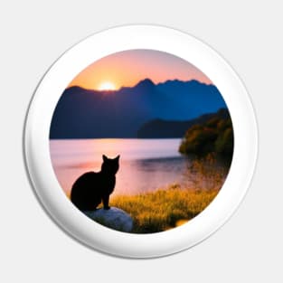 Cat watch sunset Pin