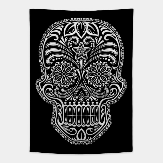 Intricate White and Black Sugar Skull Tapestry by jeffbartels