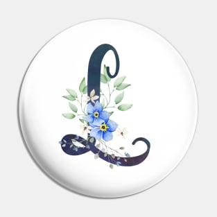 Floral Monogram L Wild Blue Flowers Pin