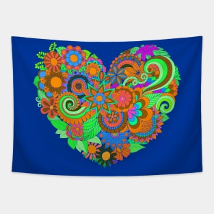 Colorful Floral Heart Tapestry