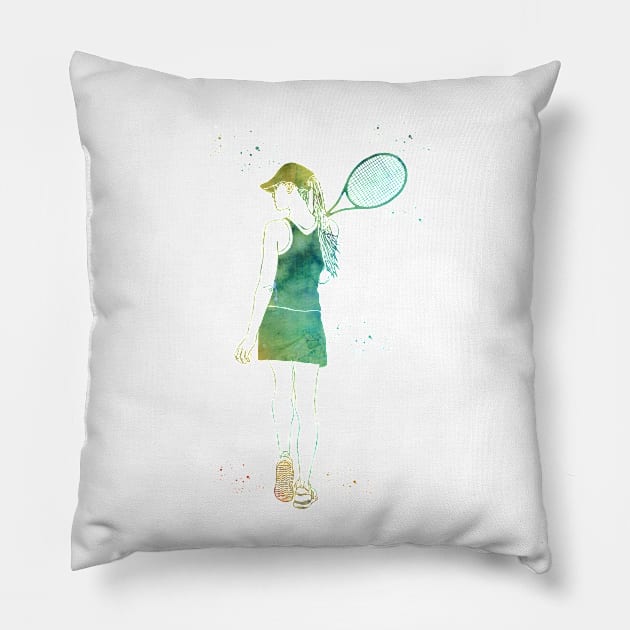 Tennis Player Girl Pillow by erzebeth