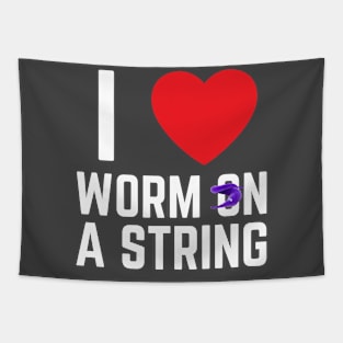 I heart I love Worm on a String Meme Tapestry